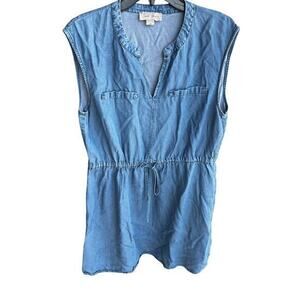 CHARLIE PAIGE blue chambray sleeveless drawstring waist Beachy Boho dress size L